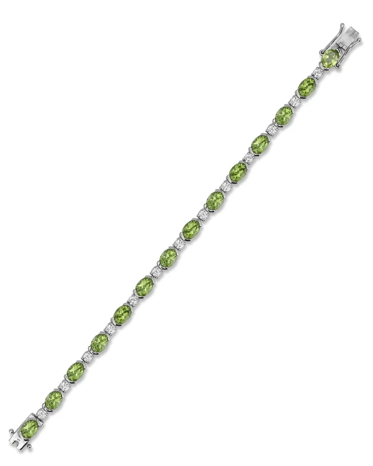 Brazalete tenis medio bisel peridoto diamante oro blanco 14k regalo de boda para ella Foto 3 de 4
