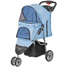 Dog Stroller 3 Wheels Foldable Pet Stroller w/Storage Basket  Cup Holder Blue