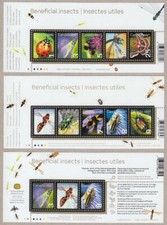 Full set of 3 Souvenir Sheets = Bee, Butterfly, Beetle, Insects Canada 2007-2012