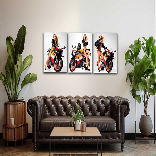 Hottest Sexy Biker On A Superbike x3 Poster Print & 3x Framed Canvas Wall Art - Picture 4 of 7