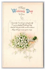 Orchid Flower Bouquet A Happy Wedding Day Embossed UNP Unused Postcard W22