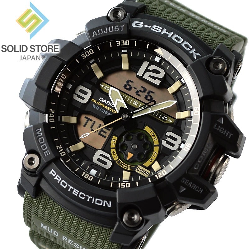G-SHOCK MASTER OF G ブラック/カーキ G-Shock Master of G-Land Mudmaster Watch Black Dial Green Resin