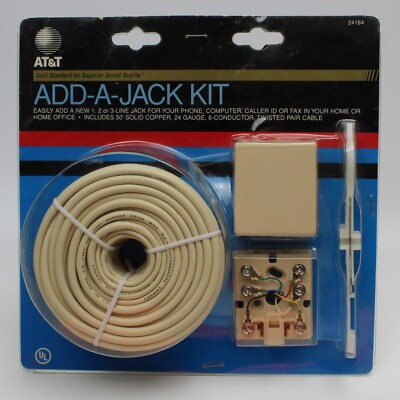 AT&T Add-A-Jack Kit 24184, RJ-11, 50ft 24 Guage Wire, Modular Jack ...