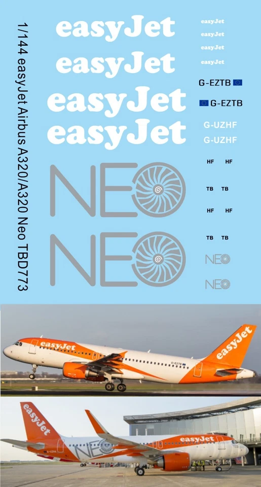 TBDECAL&MODELS 1/144 Decals per Airbus A320 / A321 New easyJet Livery Neo TBD773