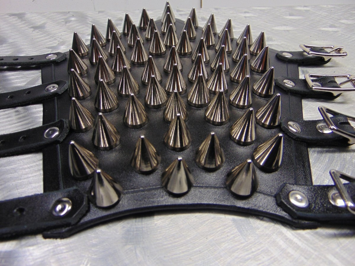 小物 GadidAnoniem GUERIN LEATHER SPIKED GAUNTLETS BULLDOG . BLACK METAL (MDLG0187