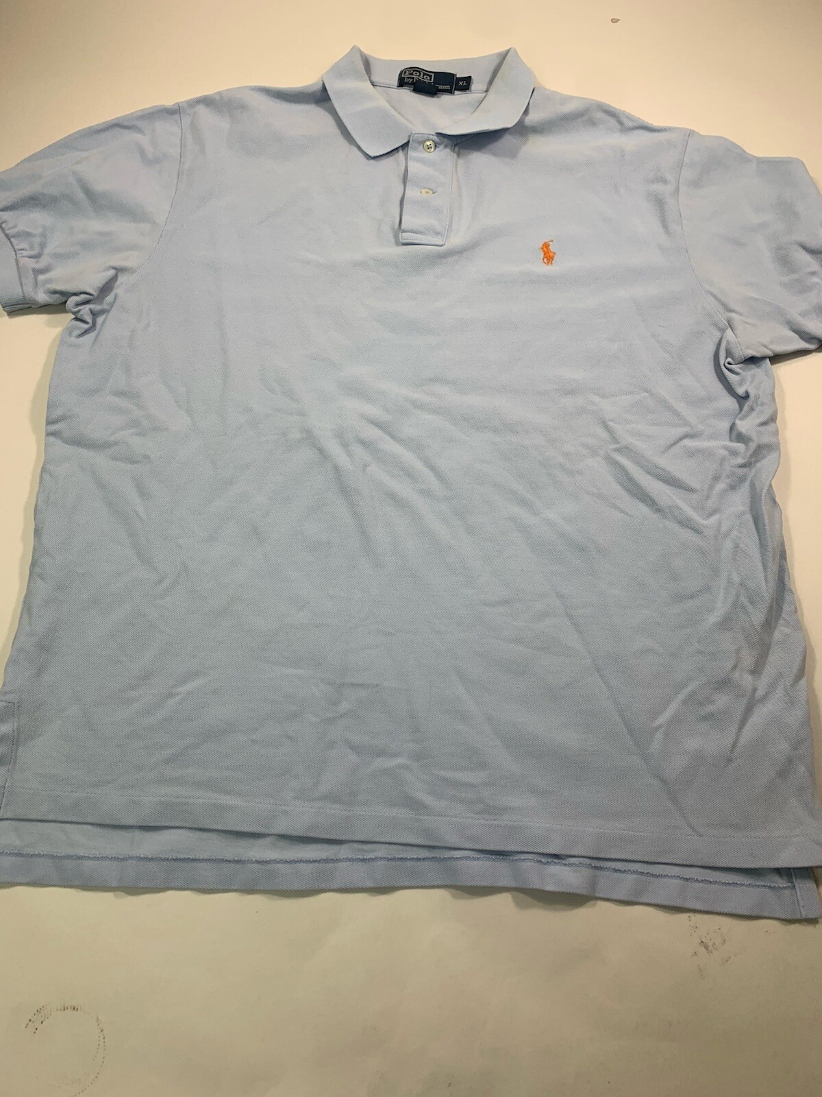 Polo Ralph Lauren camicia uomo XL blu manica corta polo casual arancione pony