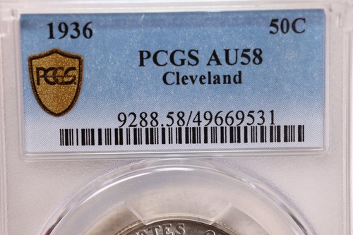 1936 50 Cent., Cleveland, Commemorative., PCGS AU-58., Store #2157 - Picture 3 of 3