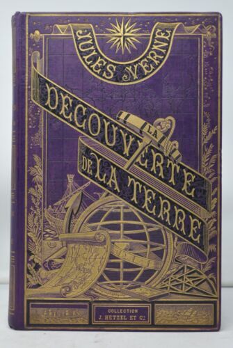 La découverte de la terre Jules Verne HETZEL Sphère armillaire violet 1878 E.O - Photo 1/11