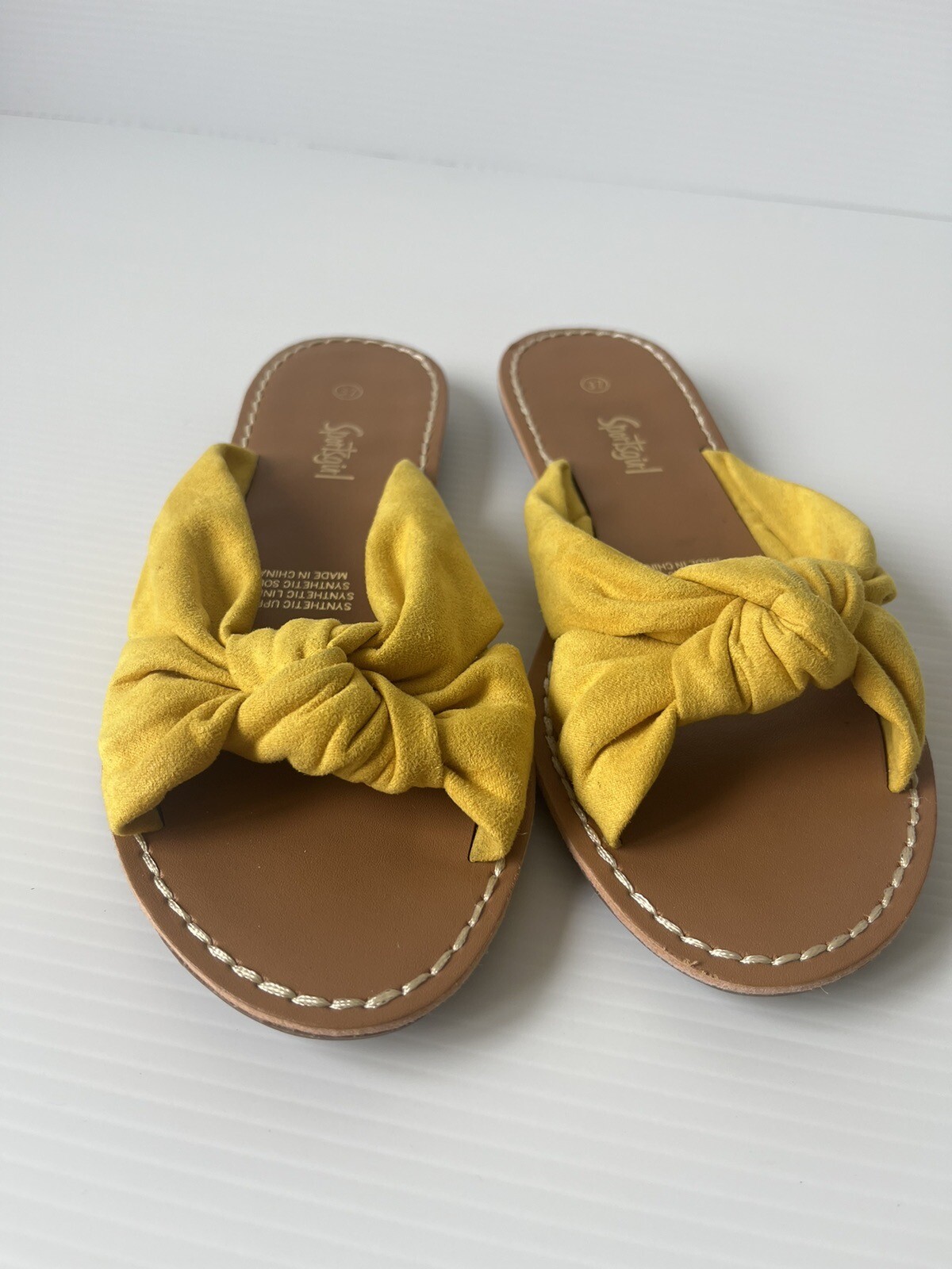 Sportsgirl Size Slip On Flat Sandals Slides Yellow Knotted Flip