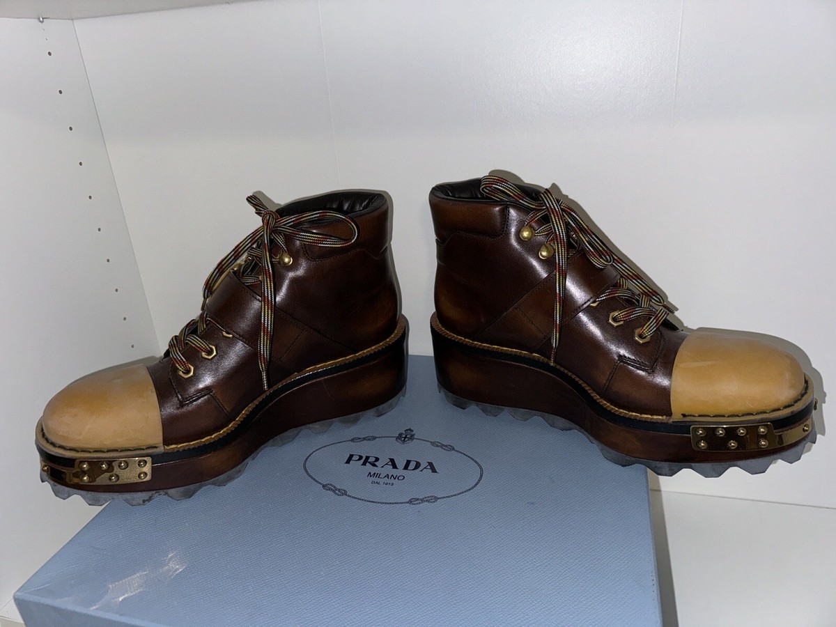 Prada Fall 2016 Runway Rubber Cap Toe Platform Wedge Hiking Boots