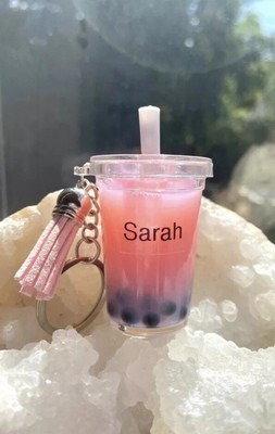 Boba Milk Tea Keychain Moving Liquid Shaker Bubble Tea KeyRing Personalized Name