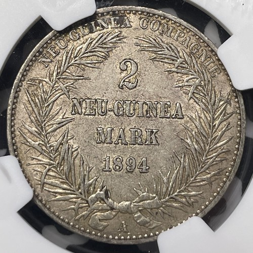 1894-A German New Guinea 2 Mark NGC AU55 Lot#MK129 Silver! - Picture 3 of 3