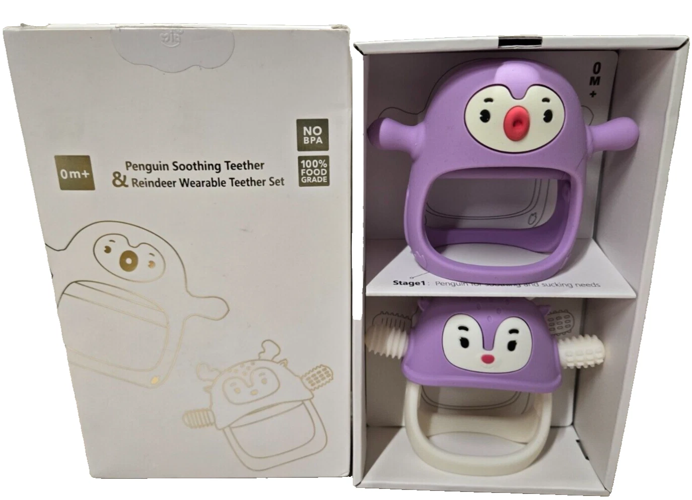 Smily Mia Baby Teething Toys, Penguin and Reindeer Gift Set for Teething Pain