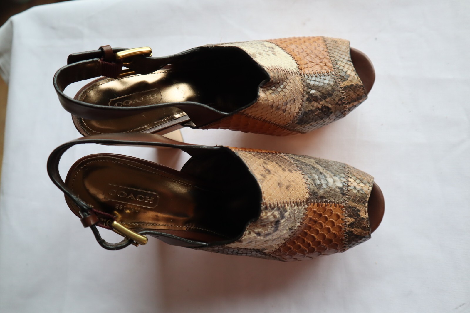 Patchwork Snake Pattern COACH Petrina Peep Toe Sl… - image 8