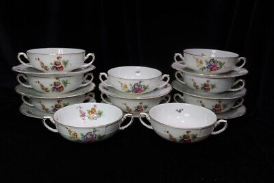 ROSENTHAL CONTINENTAL R138 BARROCK LATTICE FLORAL 10 CREAM SOUP BOWLS 8 SAUCERS