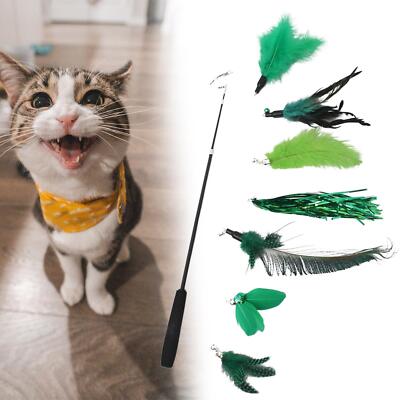 Interactive Cat Feather Toy Set Telescopic Fishing Pole Teaser  Toy Gift