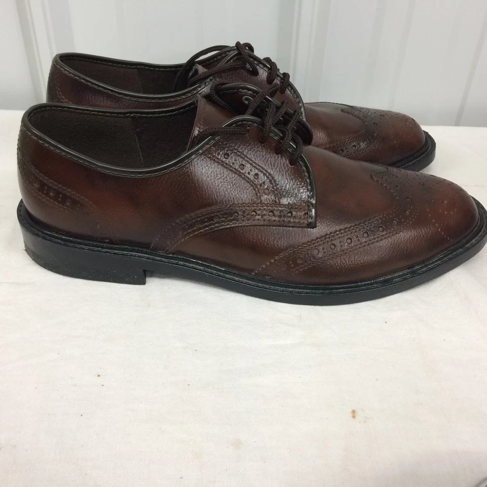 En muy buena condición Stafford JB - Zapatos de vestir de cuero marrón con punta de ala, se adapta a hombre 10,5 Foto 4 de 4