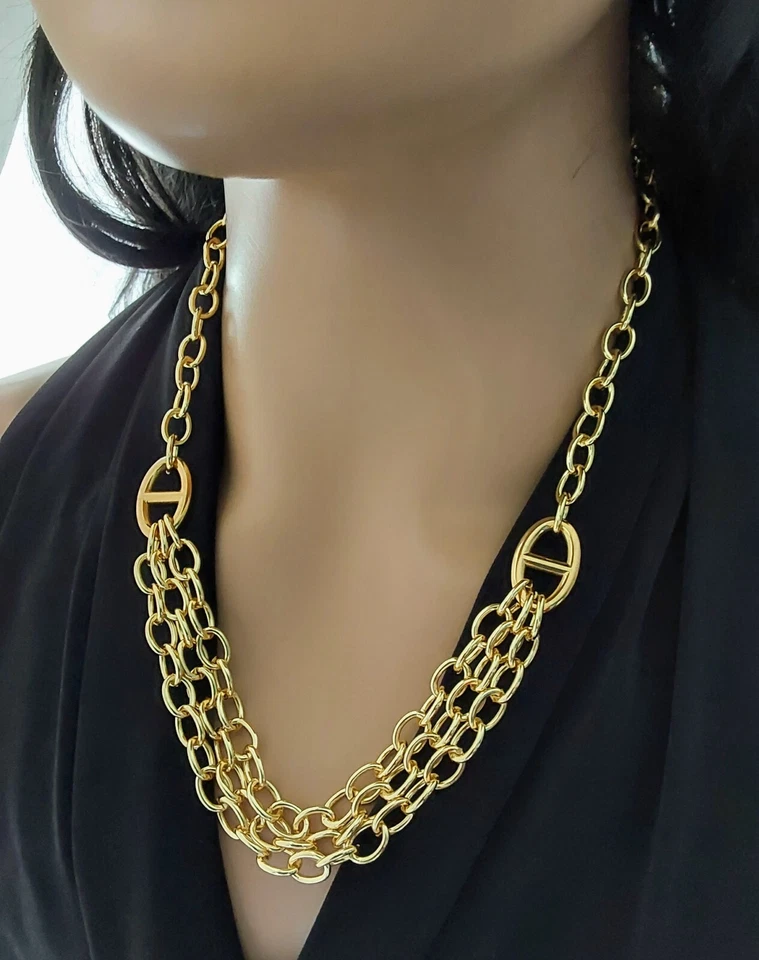 Collier femme plaqué or maille marine Grosse chaine coco Cadeau Luxe Femme  - Photo 3/4