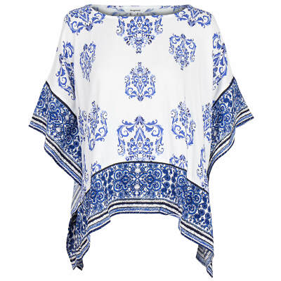 Desigual Damen Bluse Top Shirt Tunika allover-Flower-Print Bordüren 