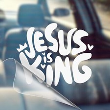 Jesus is King Retro Wavy - Christian Jesus Cross Vinyl Decal Bumper Sticker