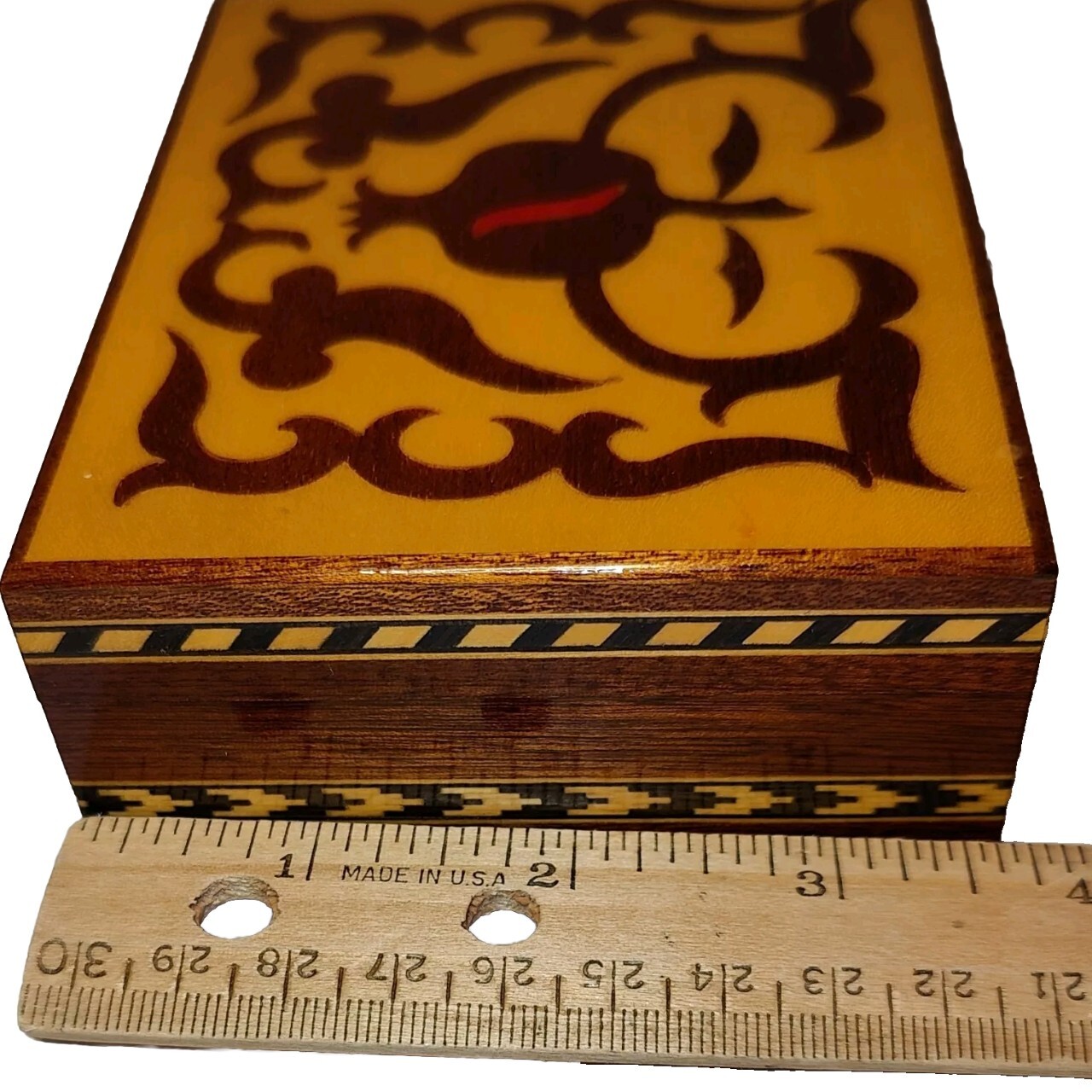 Marquetry Wood Inlay Hinged Boxes 2 Hexagon Made In Spain Rectangle Unmarked 