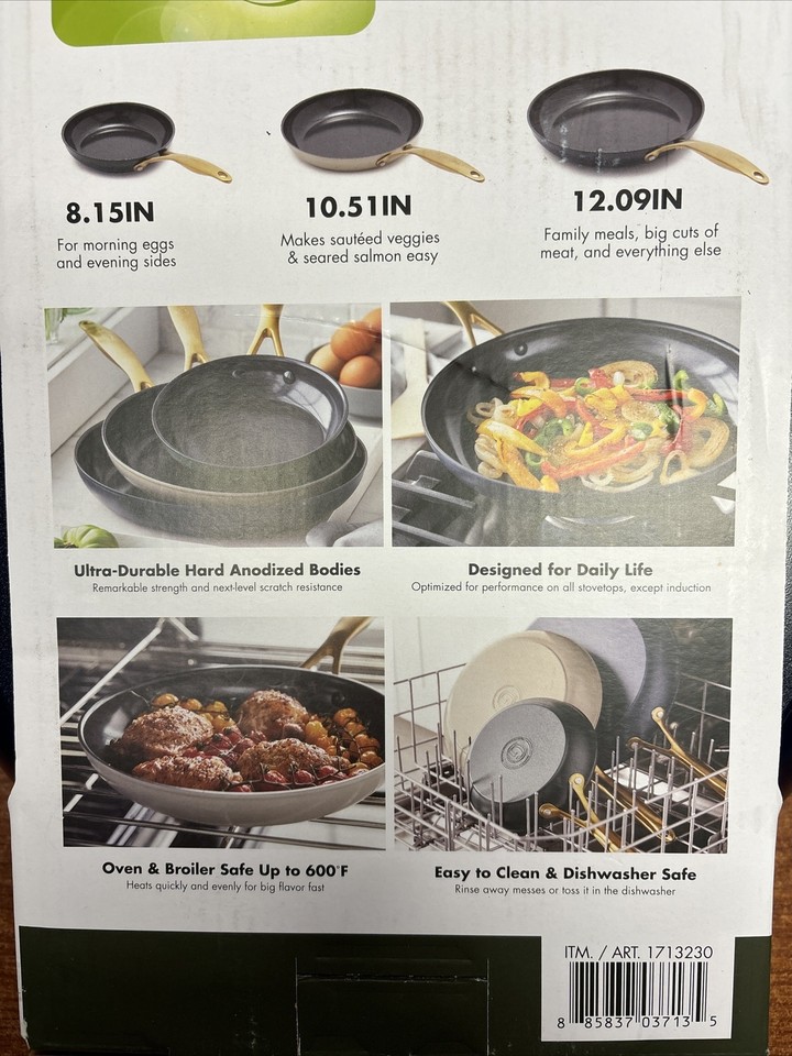 GreenPan Jewel 3Piece Hard Anodized Ceramic NonStick Skillet Set NEW