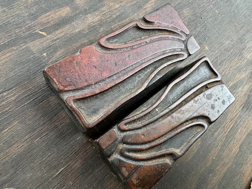 2 piece Rare Antique letterpress Printers WOOD TYPE Ornamental Sunbeam Sunflower - Picture 6 of 11