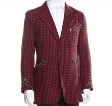 New Gucci Cassandra jacket blazer 50 US 40 linen red plaid embroidered 2019