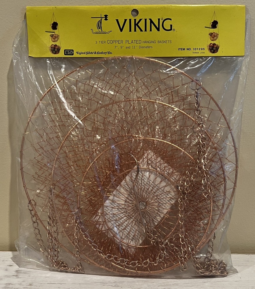 VTG NEW Viking 3 Tier Copper Plated Hanging Basket Fruit/Veggie or Plants
