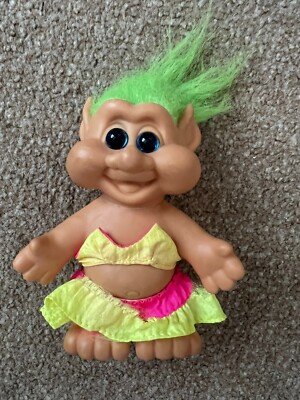 Troll Puppe - grüne Haare - sommerfertig - Rock Bikini Oberteil - 5'' - Vintage 1991