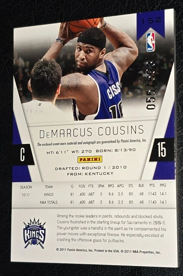10-11 Totally Certified DeMarcus Cousins 2010-11 RC Auto Jersey #055/593 Kings - Image 2 of 2