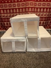 3 Folding IKEA SKUBB Shoes Storage Boxes White Stackable Mesh Door 1 faulty 