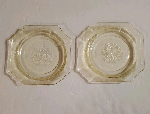 Set Of 5 Anchor Hocking Princess Yellow Depression Glass 5 5/8” Bread Plate