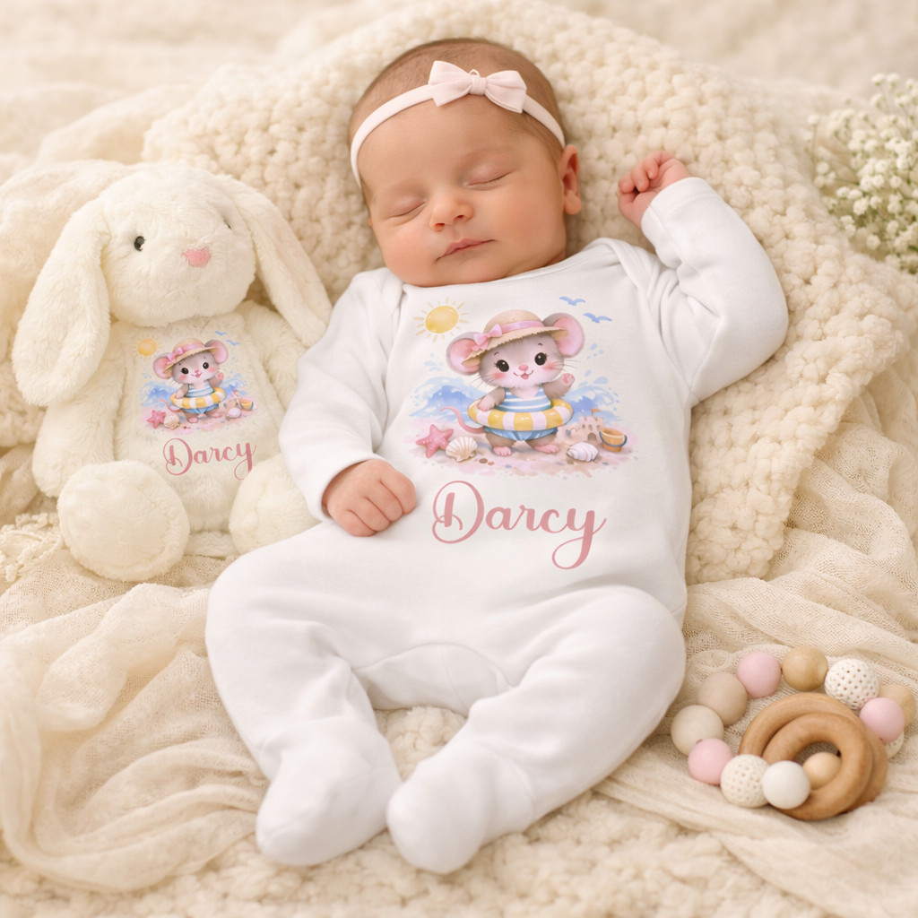 Conjunto de regalo de juguete y pijama de ratón personalizado | Nombre personalizado | Traje de recién nacido