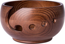 Large Wooden Yarn Bowl 7"X4" Handmade Ash-Tree Wood Crochet  Knitting Holder Pe