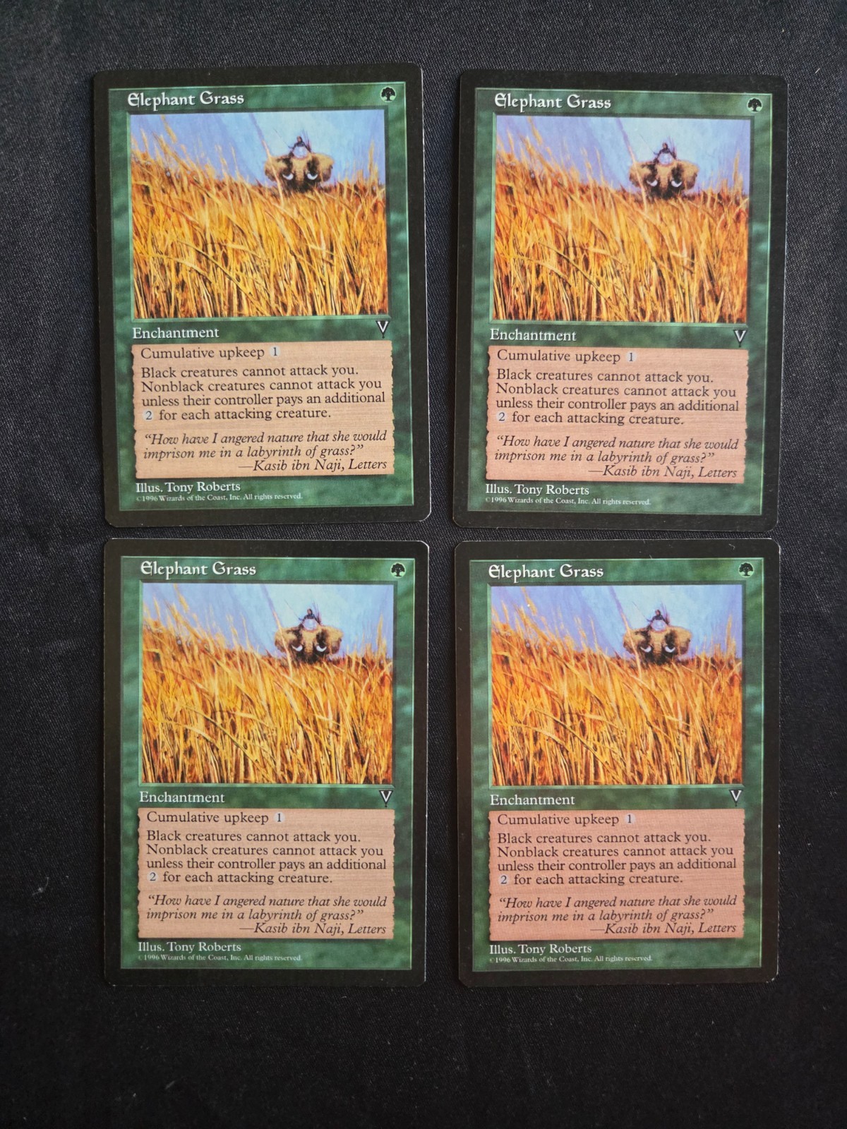 MTG Elephant Grass X4, Visions, uncommon PLAYSET, VG to EX condition, 1997