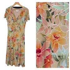 Y2K NorthStyle Babydoll Flutter Sleeve Floral Stretch Midi Dress Made in USA MED