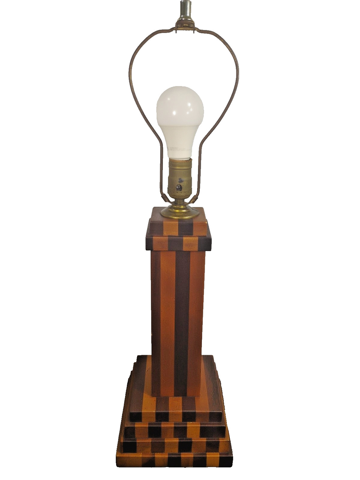Vintage MCM geometric wood block table lamp