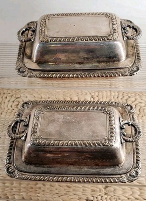 Set Of 2 International Silver Company Mini Trinket Dish Silverplate w/Lids 4''×3''