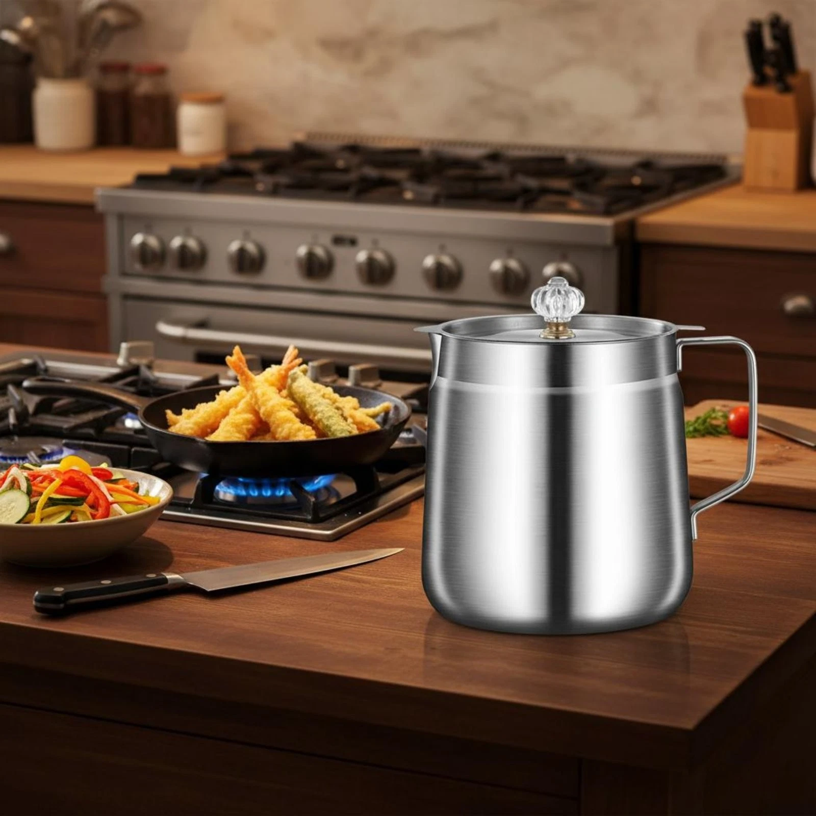 Stainless Steel Oil Pot Large Capacity Storage Can Dust-Proof Lid