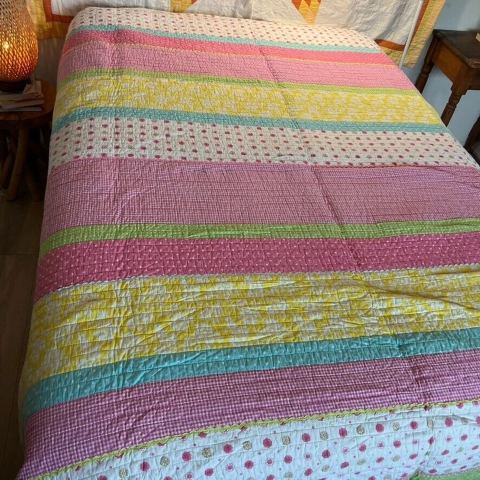 Cynthia Rowley Quilt Patchwork Full/Queen Stripe Reversible Multicolor Cotton - Image 3 of 4