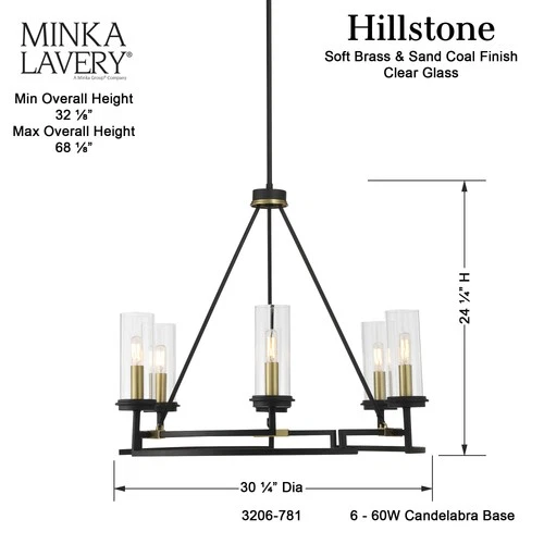Minka Lavery 3206 Hillstone 6 Light 30"W Pillar Candle Style - Sand Coal / Soft - Picture 6 of 8