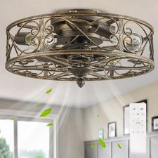 18.5" Farmhouse Caged Ceiling Fan with Light, Flush Mount Low Profile Bladele...