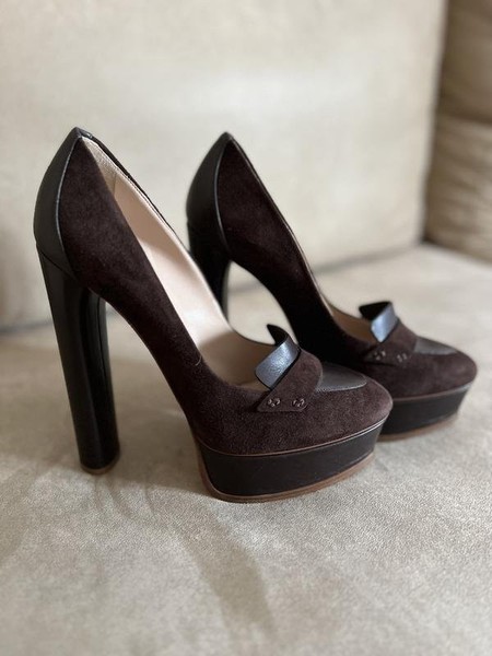 Women Casadei Heels Brown Leather 38 #13GI