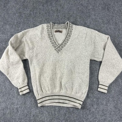 Vintage Jantzen Sweater Mens Medium Beige V Neck Knit Grandpacore Made USA 80s