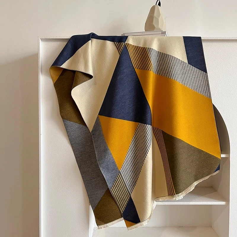 Manta geométrica de gran tamaño bufanda chal envolvente y bufandas para mujer chales tejidos Foto 4 de 4