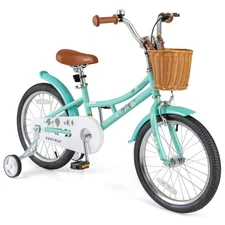 18" Kids Bike w/Height Adjustable Handlebar Seat Basket Bell Training Wheels