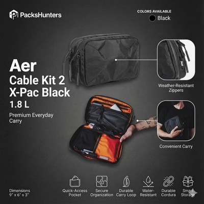 Aer Cable Kit 2 X-Pac - Black Travel Tech Organizer Pouch Backpack for Laptop
