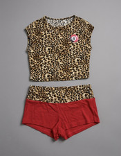 Girls Size s/m 2-Piece Leopard Animal Print Sleeveless Top Red Shorts Set