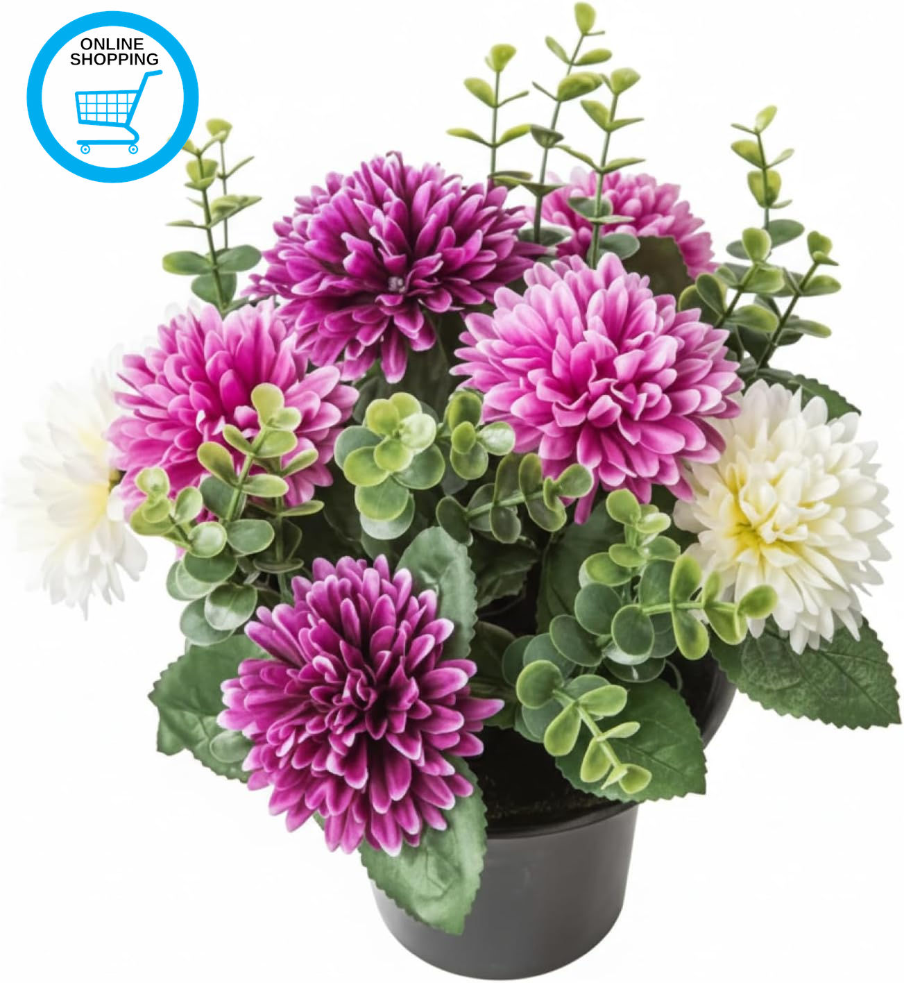 ARTIFICIAL PURPLE & CREAM MUM FLOWER ARRANGEMENT GRAVE POT - VASE INSERT MEMORIA